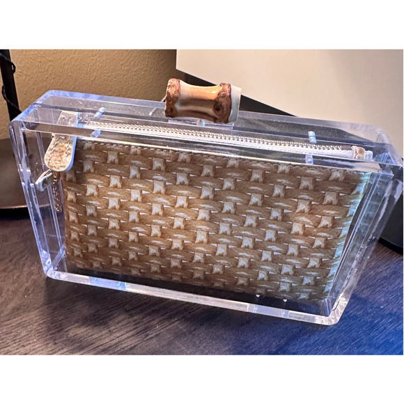 J. McLaughlin Handbags - J  MCLAUGHLIN LUCITE WICKER PRINT TWO IN ONE CLUTCH